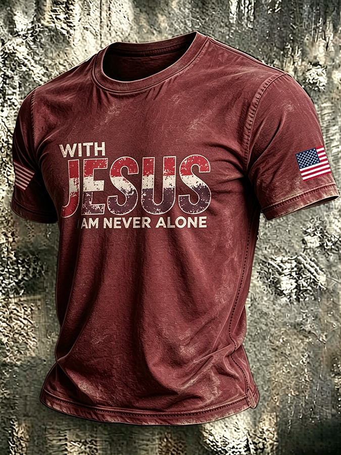 Men'S American Flag Jesus Print Round Neck T-Shirt