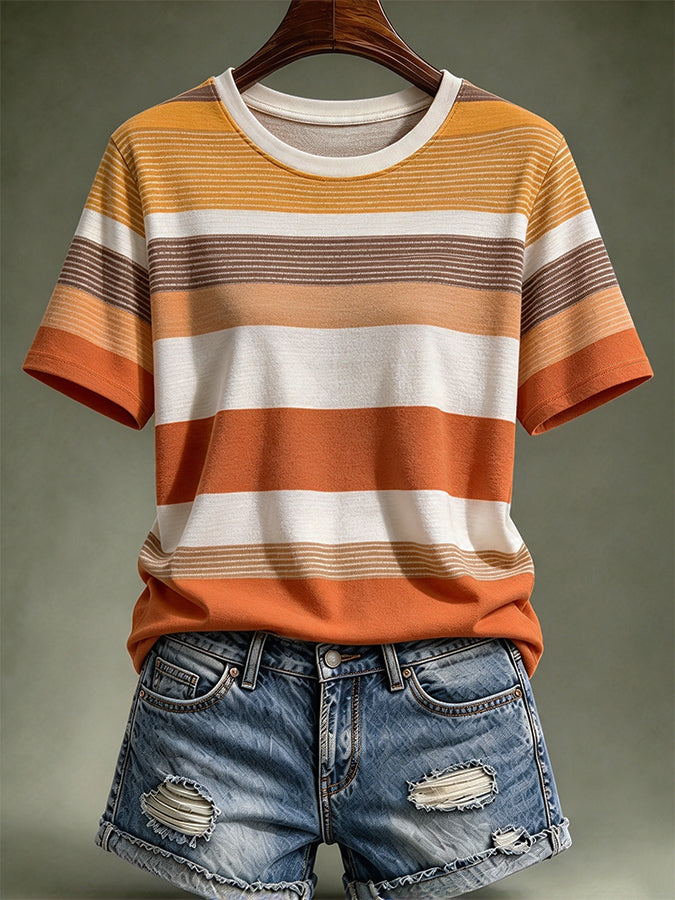 Women'S Autumn Striped Printed Casual T-Shirt