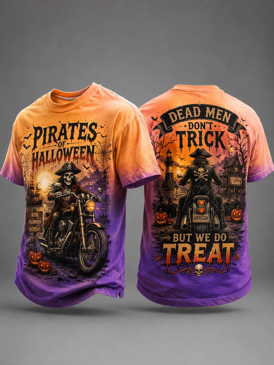 Retro Pirate Fun Halloween Art Print Casual T-Shirt
