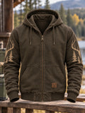 Men's Retro Hunting Culture Print Casual Full-Zip Hoodie