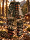 Men's Retro Hunting Culture Art Print Loose Drawstring Pants