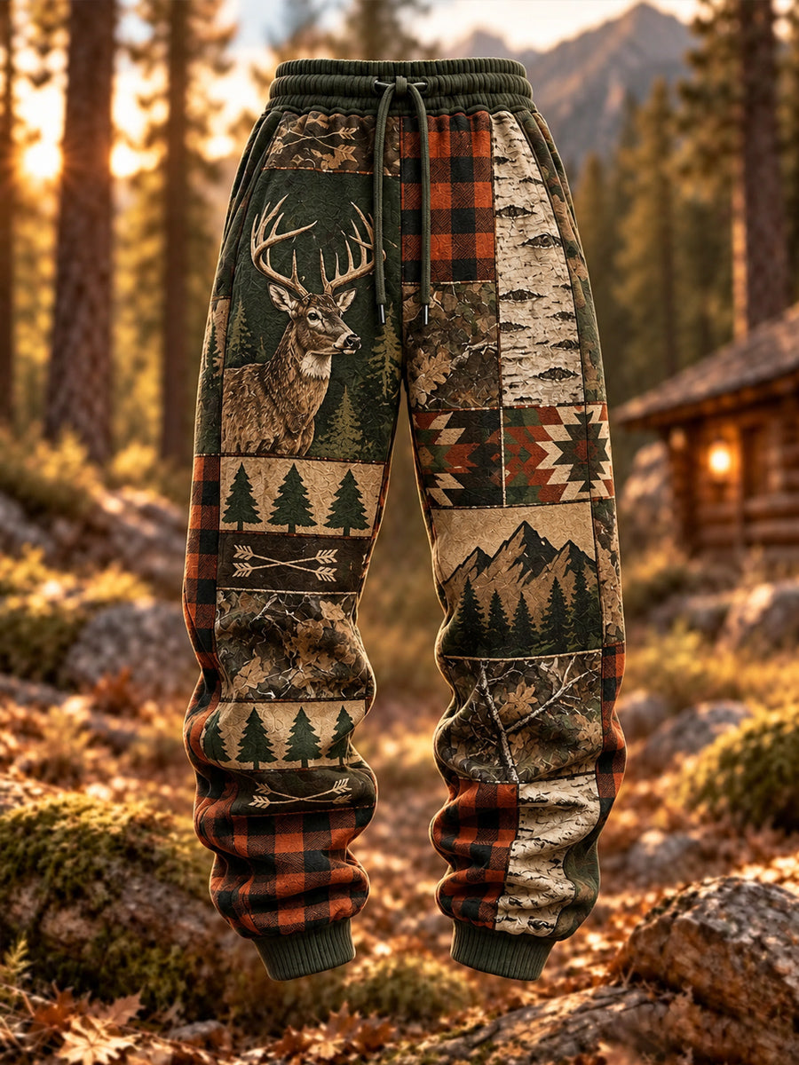 Men's Retro Hunting Culture Art Print Loose Drawstring Pants
