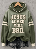 Women's Jesus Loves You Bro Ombre Print Casual Hoodie