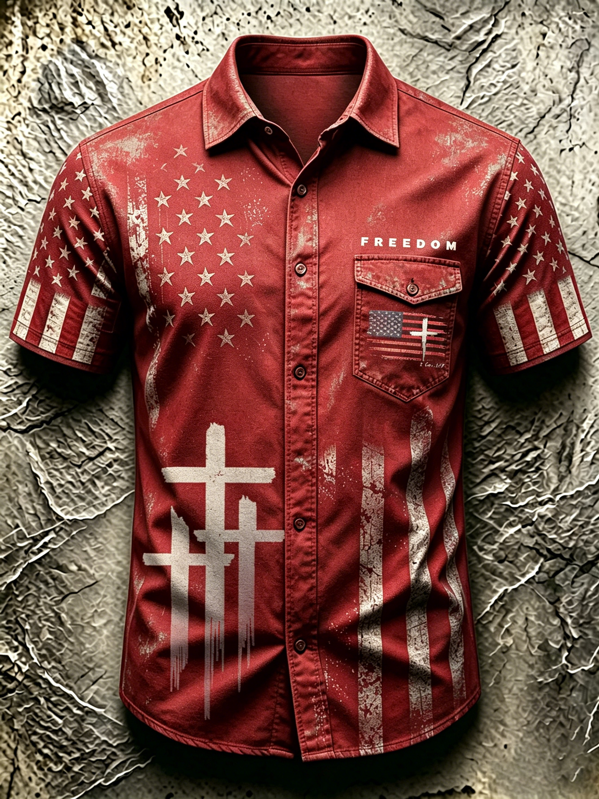 American Faith Cross Commemorative Printed Pocket Shirt
