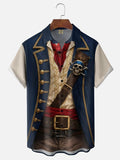 Moisture-Wicking Gradient Skull & Pirate Print  Chest Pocket Hawaiian Shirt