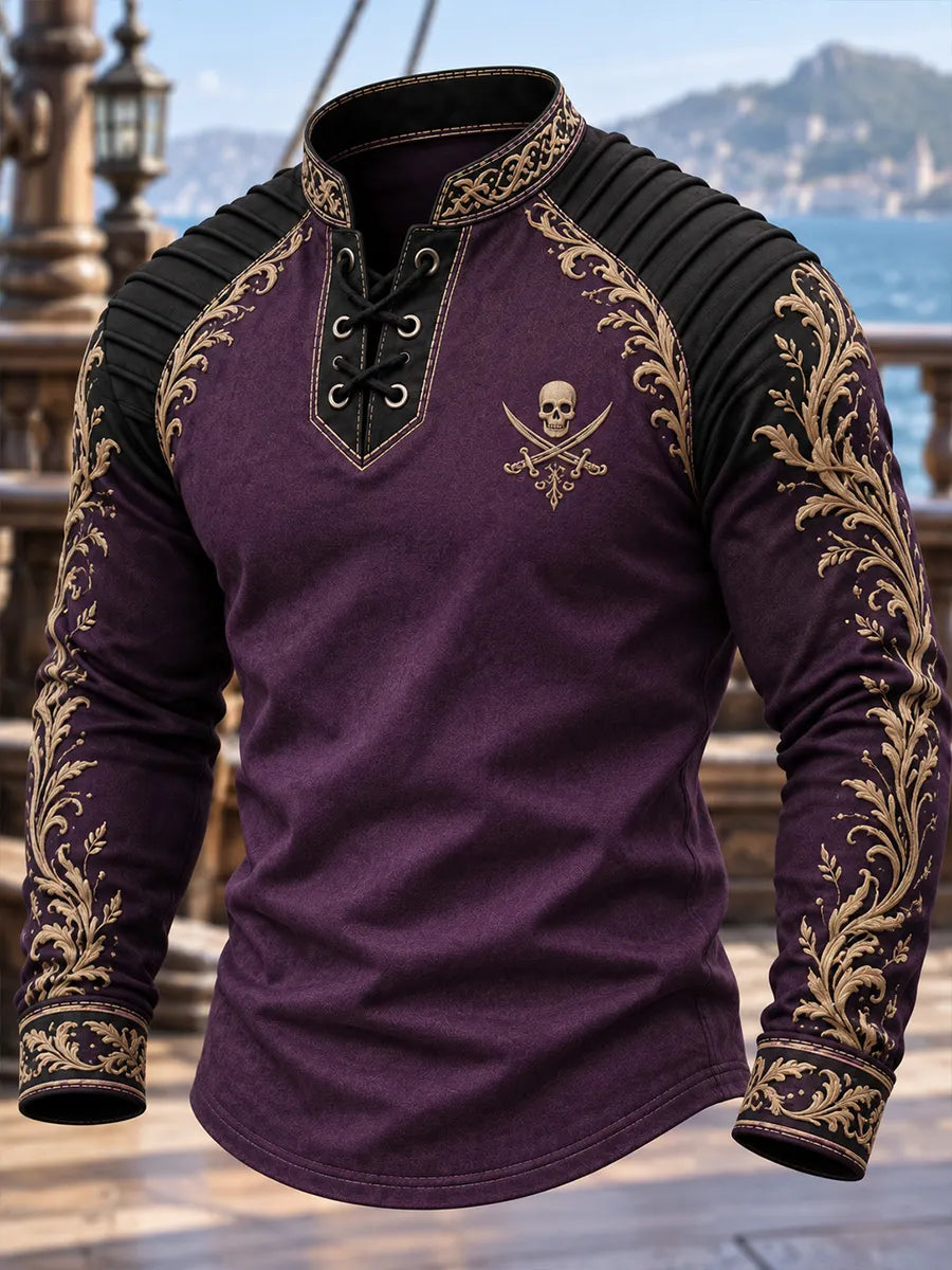 🏴‍☠️ Men's Vintage Gothic Pirate Henley Shirt