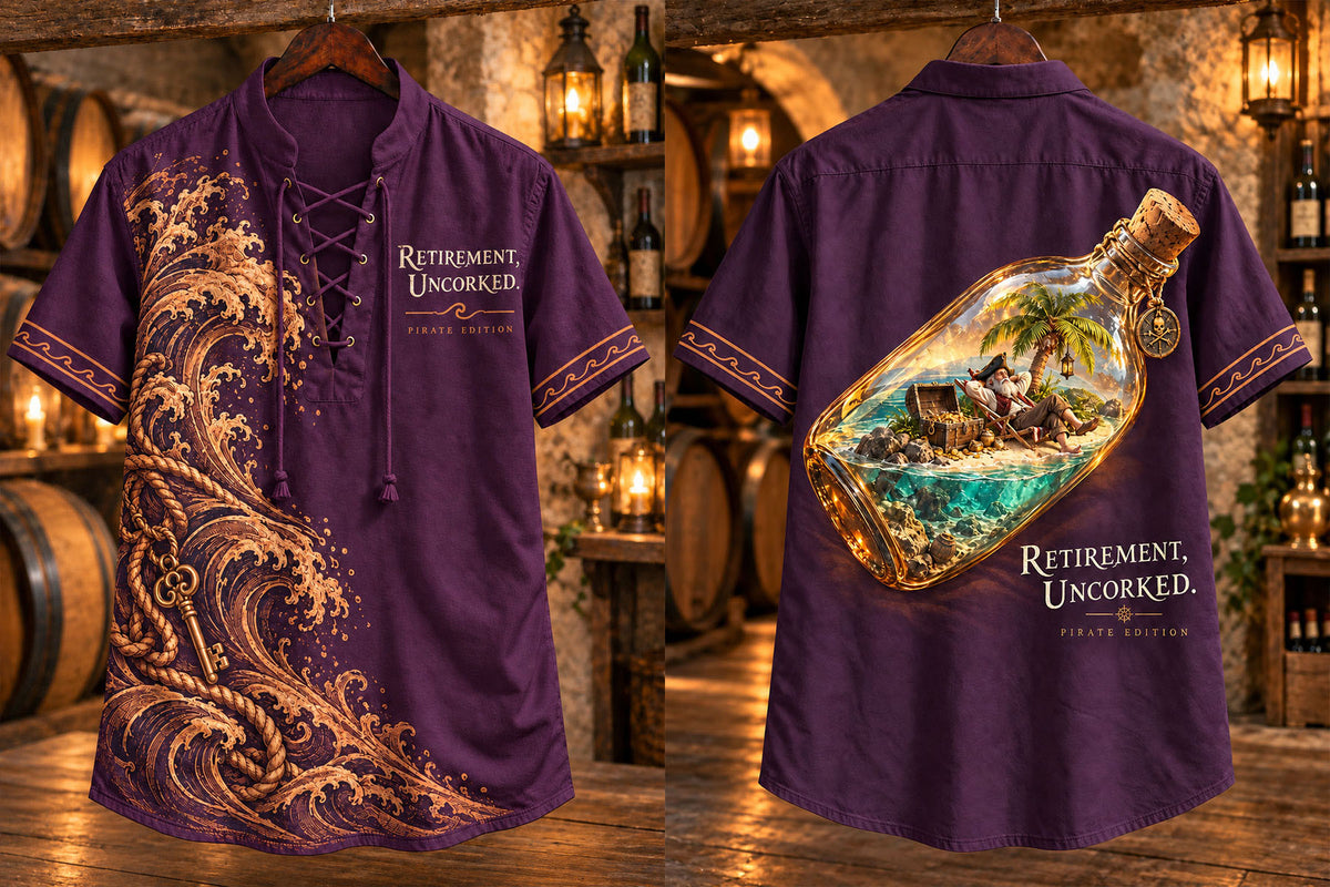 Retirement Uncorked Pirate Vacation Men’s Lace-Up Shirt