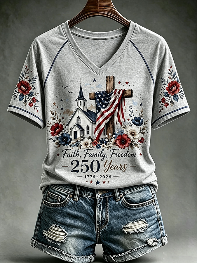250th Anniversary of Women's Faith in Family Freedom 1776-2026 Printed T-shirt