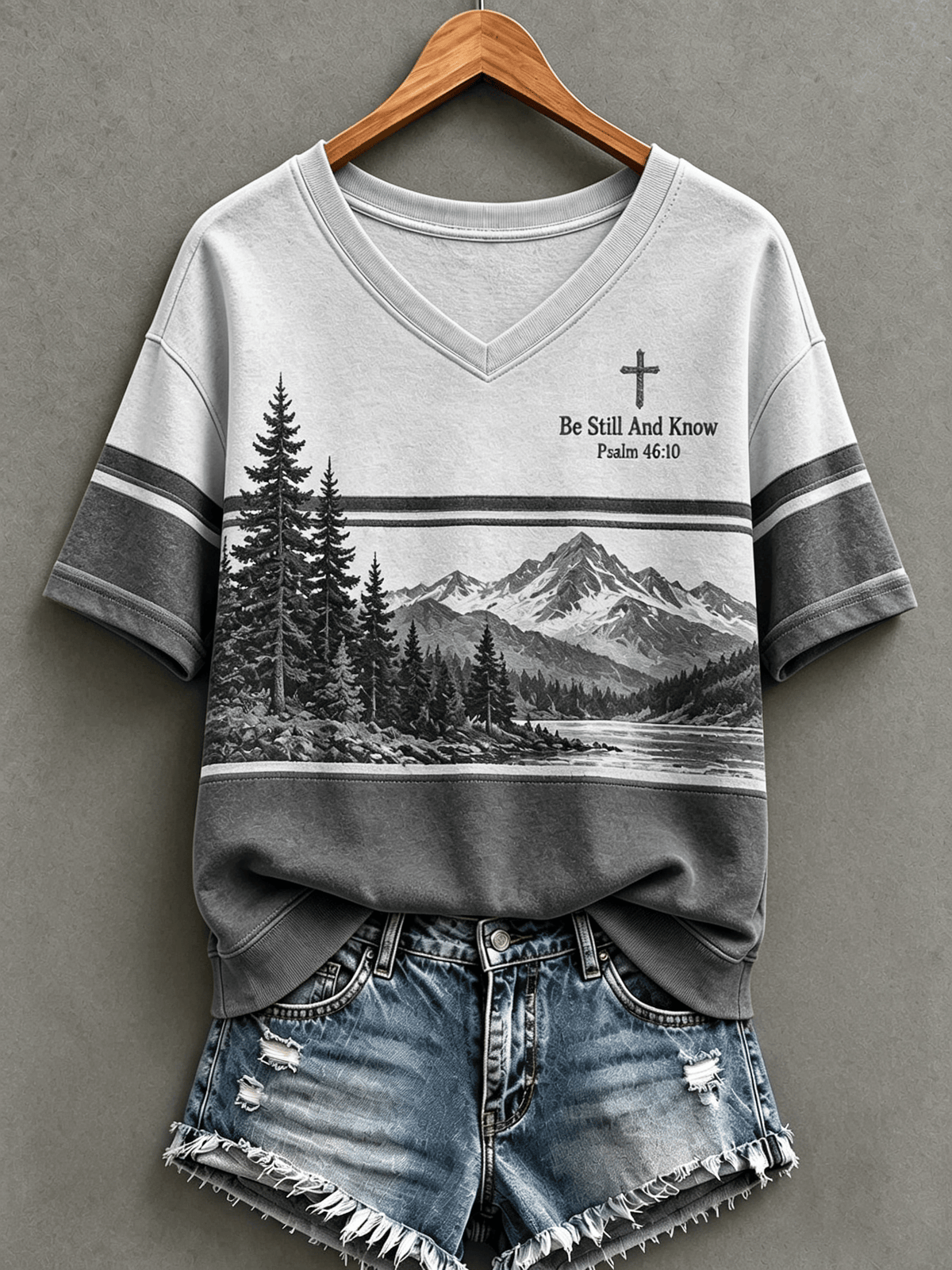 Women's Be Still And Know Psalm 46:10 Print Short-Sleeve Top
