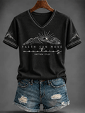 Women's  Faith Print Casual V-Neck Tee