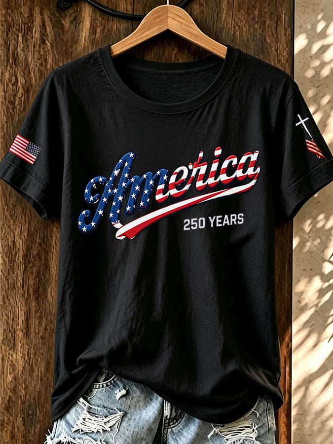 Women'S American Flag Round Neck Casual T-Shirt