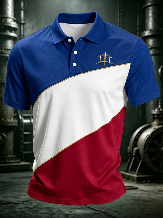 Men's Faith Cross Printed Casual Polo Shirt