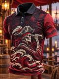 Crimson Wave Pirate Skull Spyglass Men's Polo Shirt