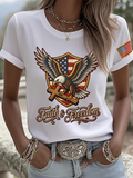 Women's America Flag Eagle Printed Casual T-shirt