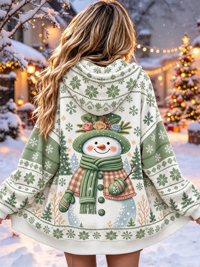 Women's Casual Printed Zipper Hooded Cardigan