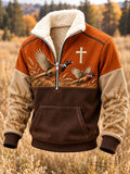 Retro Hunting Culture Faith Print Casual Zip-Up Sweatshirt
