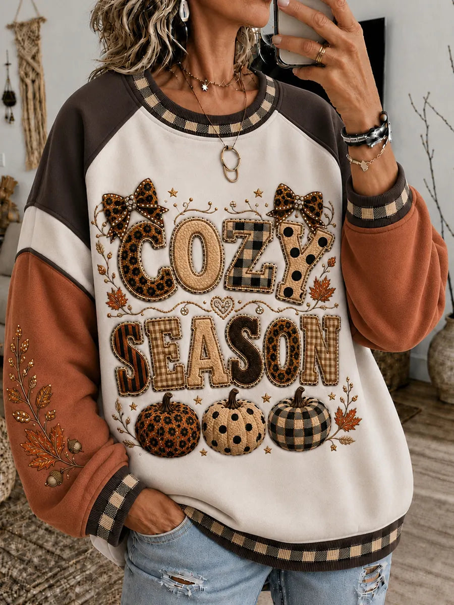 🎃 Cozy Season Leopard & Plaid Pumpkin Sweatshirt