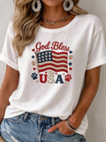 Women'S God Bless The USA Flag Paw Print Casual T-Shirt