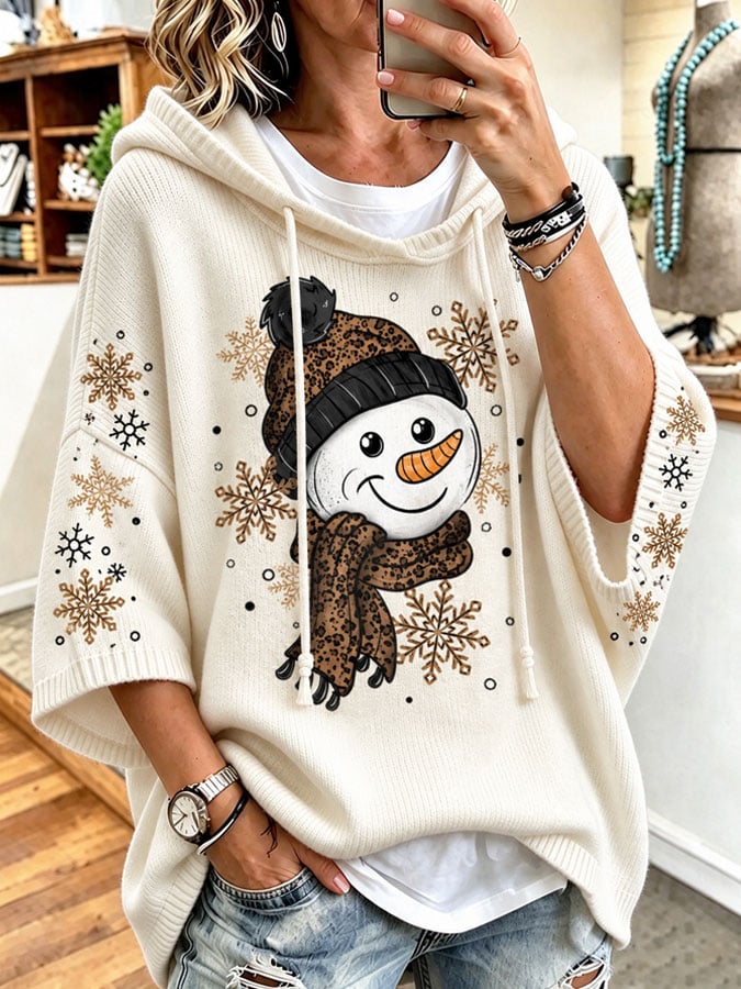 Women's Casual Loose-Fit Sweatshirt with Christmas Snowman Print