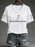 Women's Jesus Loves You Boo Print T-Shirt
