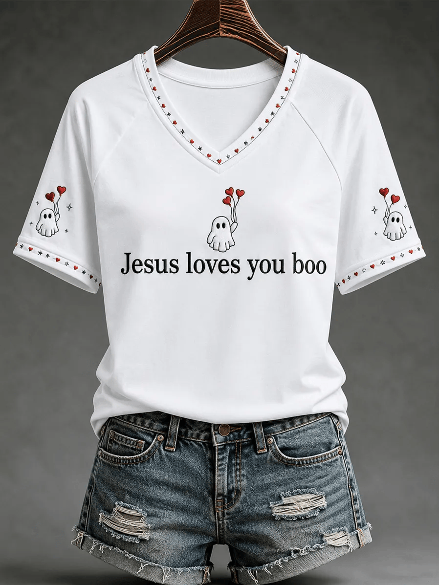 Women's Jesus Loves You Boo Print T-Shirt