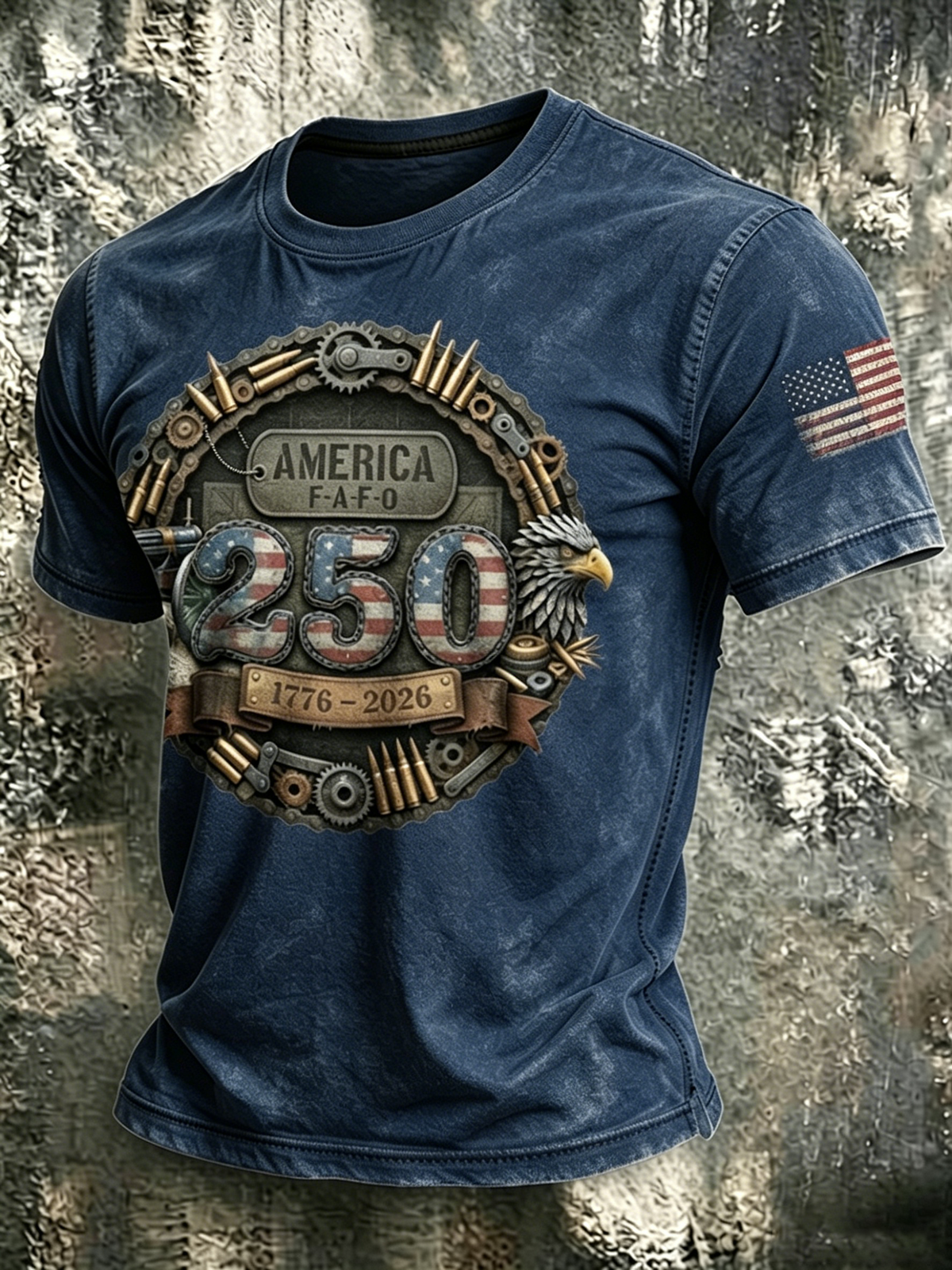 250Th Anniversary Bald Eagle Washed Round Neck T-Shirt From The United States