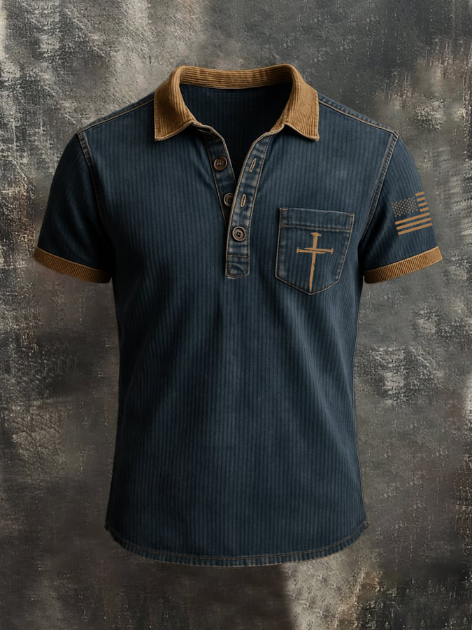 Men'S Faith Cross Pocket Collar Top