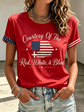 American Flag Faith Cross Commemorative Printed Casual T-Shirt