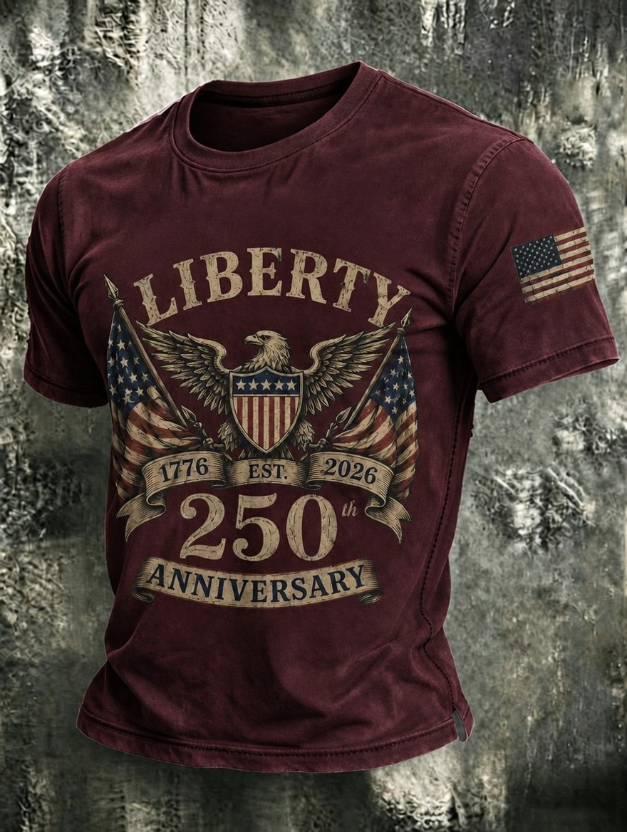 Men's Liberty Eagle 1776-2026 250th Anniversary USA Flag Vintage Short Sleeve T-Shirt