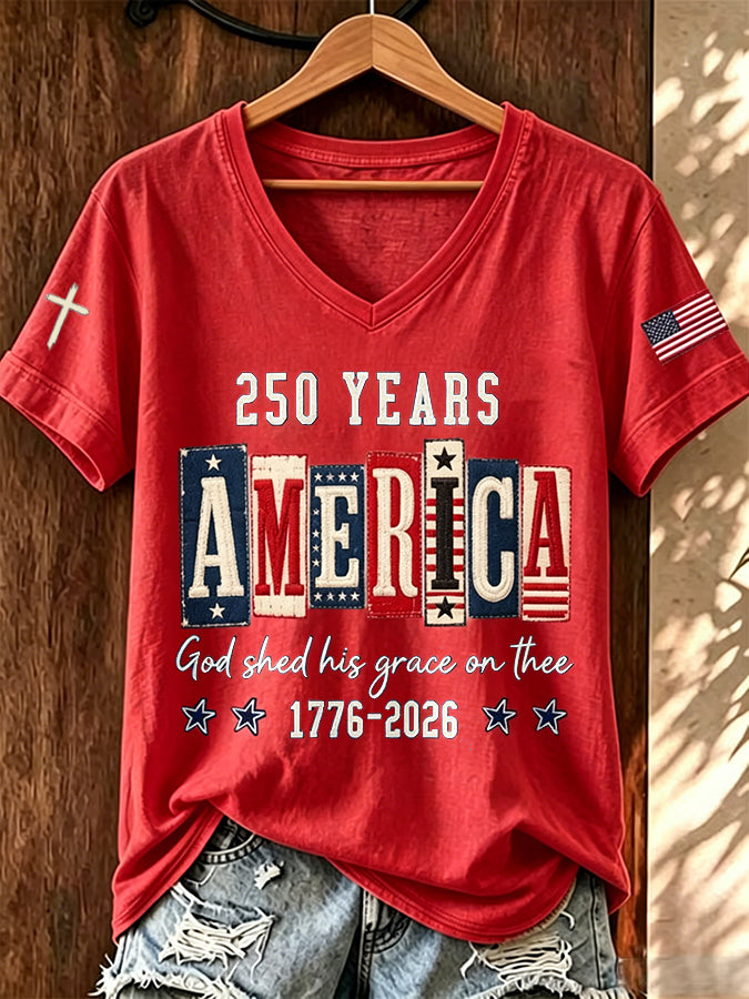 Women'S America Flag Print Printed T-Shirt