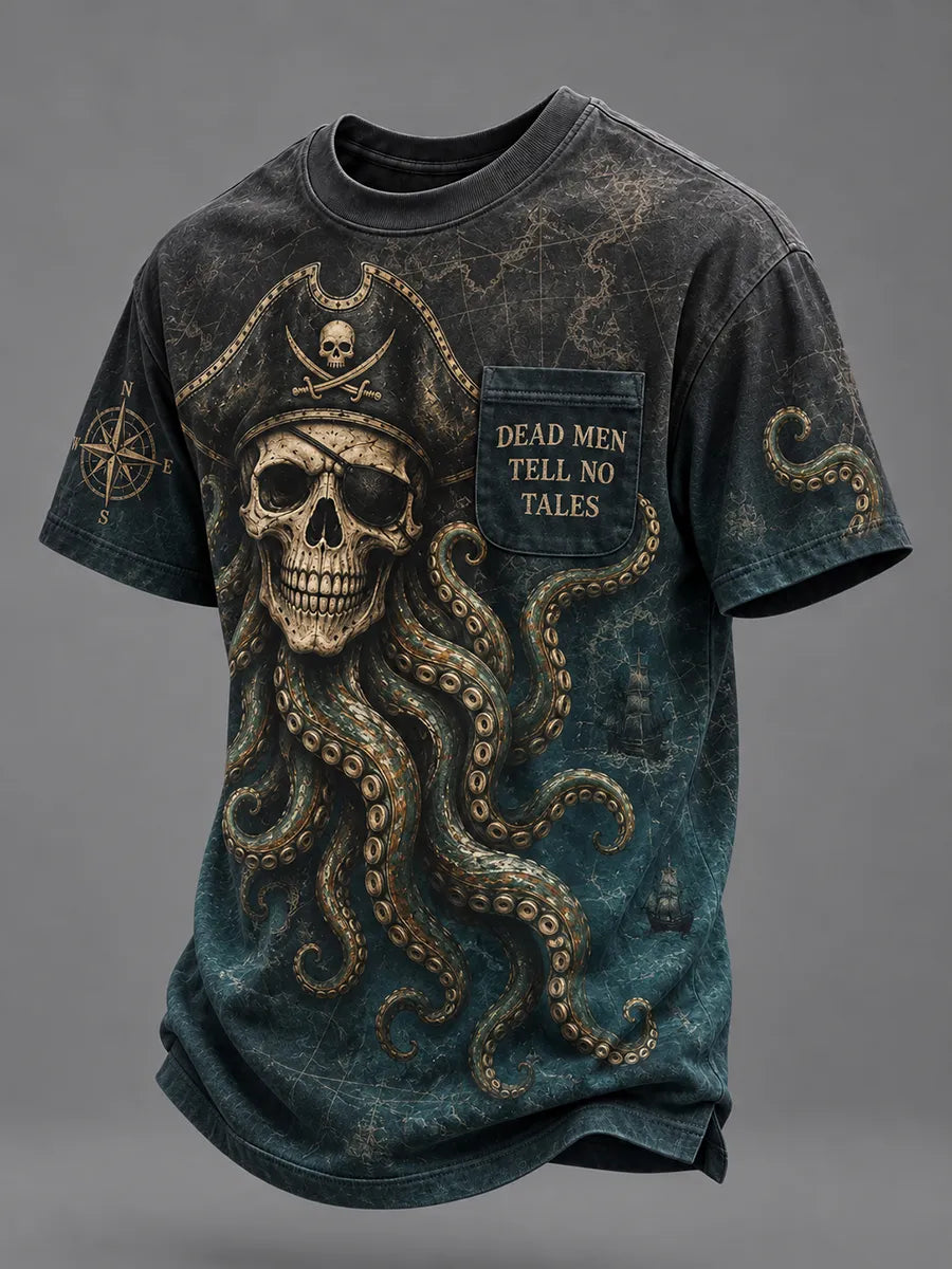 🏴‍☠️ 🌊"Abyssal Captain" Kraken & Map Vintage Tee☠️
