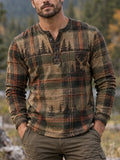 Men’s Retro Hunting Culture Print Casual Long Sleeve Henley Shirt