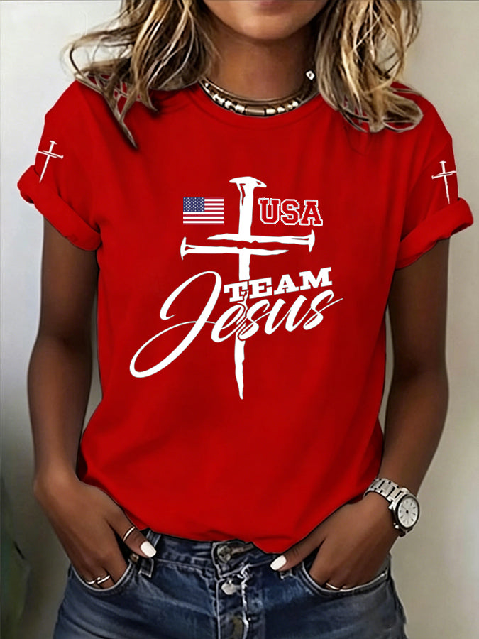 Women's Faith American Flag Crew Neck Short Sleeve T-shirt