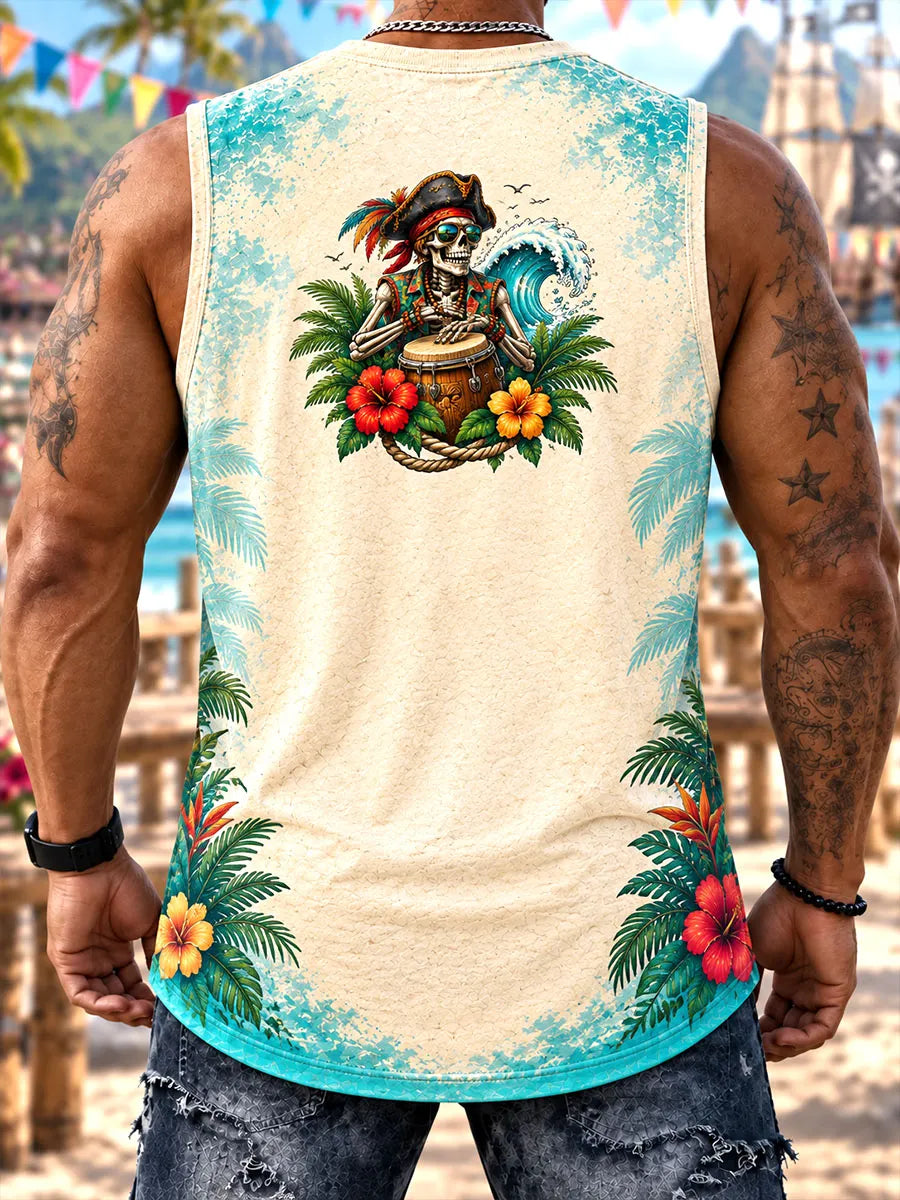 Island Skeleton Pirate Drummer Men’s Tank Top