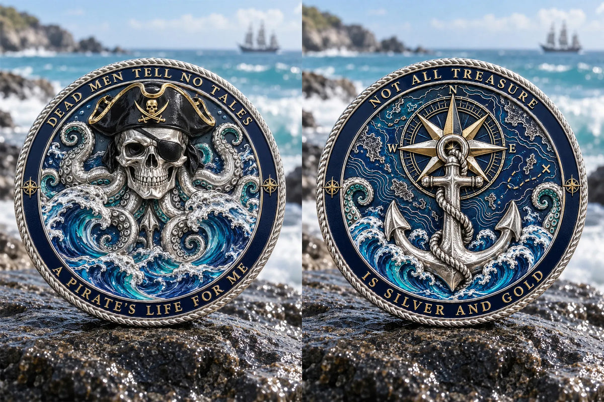 🏴‍☠️ Vintage 3D Pirate Skull Commemorative Medal