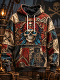 Men's Vintage Pirate Skull Art Print Casual Hoodie