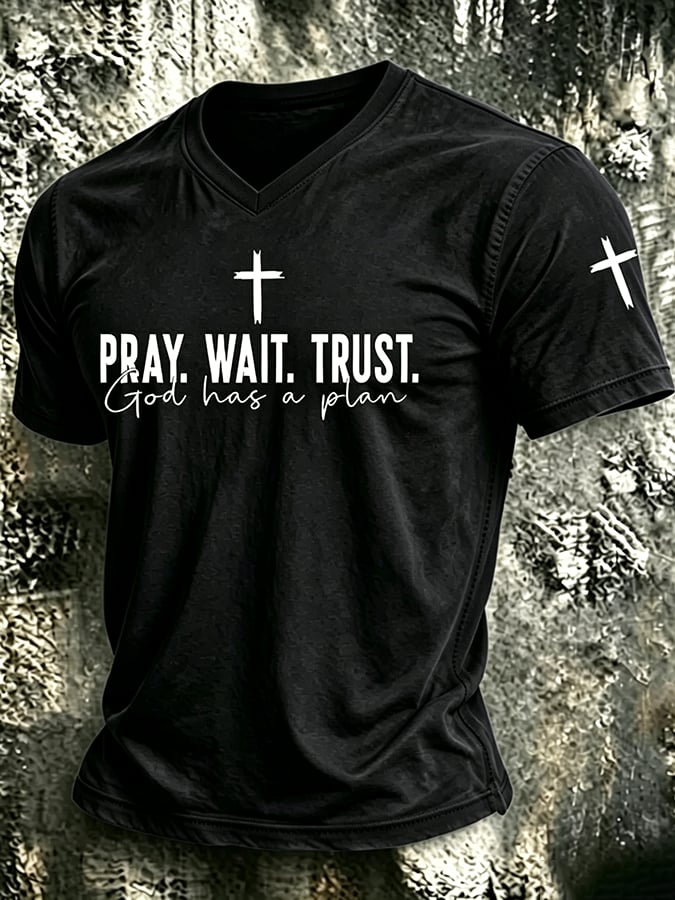 Men's Pray Wait Trust God Has A Plan Print Casual T-shirt