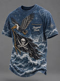 🦅⚓"Stormy Gull" Pirate Flag Blue Vintage Tee☠️