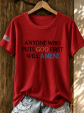 Women's” ANYONE WHOPUTS GOD FIRSTWILL AMEN！“ Short Sleeved T-Shirt
