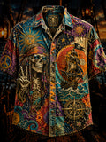 Men's Hippie Skull Fun Pirate Art Print Casual Shirt