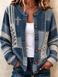 Women's Cross-Print Knit Cardigan