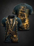 Men's Pirate Coat Fake Two‐Piece Print T-Shirt