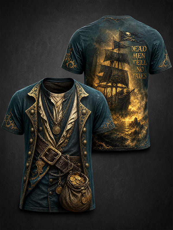 Men's Pirate Coat Fake Two‐Piece Print T-Shirt