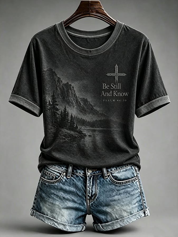 Women's  Faith Print Casual V-Neck Tee