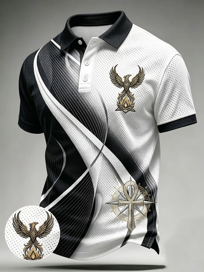 Men'S Cross Print Casual Polo Shirt