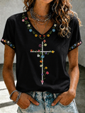 Women'S Faith Flower Art Printed Casual T-Shirt