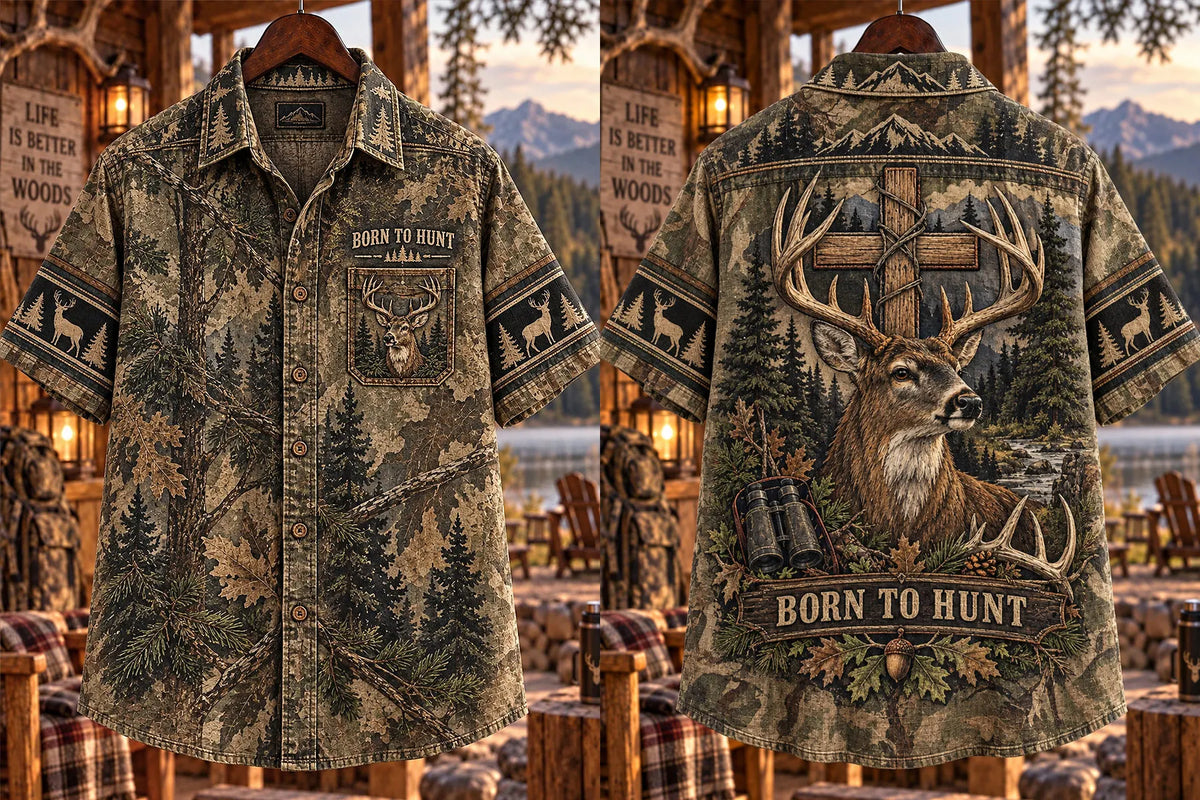 Retro Deer Hunting Art Print Casual Shirt