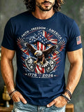 Men's Retro Independence Day Cross And Eagle Print Crew Neck Short Sleeve T-shirt