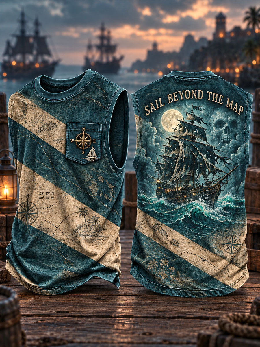 Sail Beyond the Map Ghost Pirate Ship Sleeveless Shirt