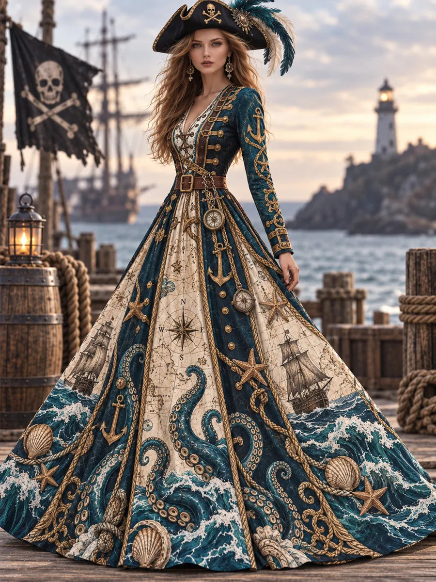 Elegant Women's Pirate Art Print Dress